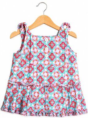 Icky Baby Girls Tank Top Size 12 Months Mint Orange Pink Swing Ruffle Silk Blend